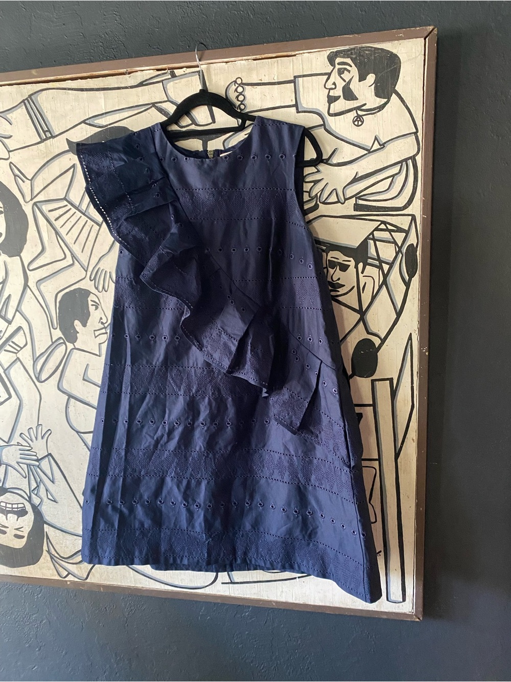 Ted Baker Navy One-Shoulder Eyelet Ruffle Dress